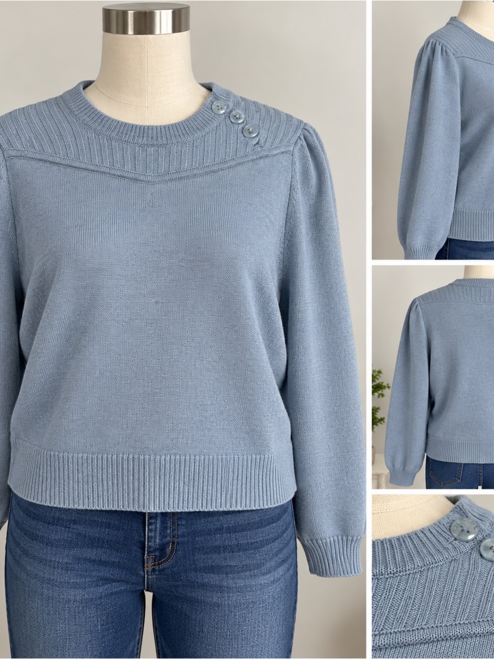 The North Face Light Blue Button-Shoulder Crew Sweater